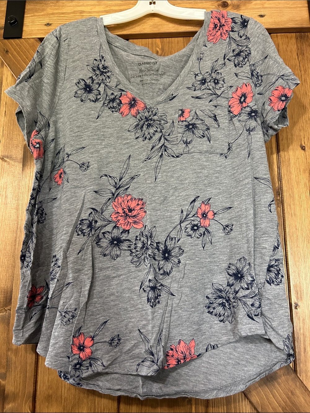 torrid Gray V-Neck Tee with Navy and Pink Floral Print